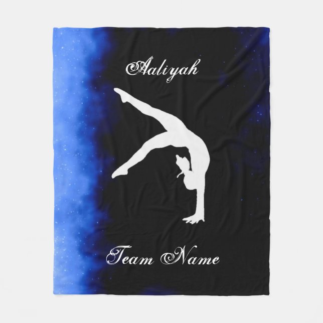 Mädchen Gymnastik Schwarz, Blau, Weiß mit Teamname Fleecedecke (Vorderseite)