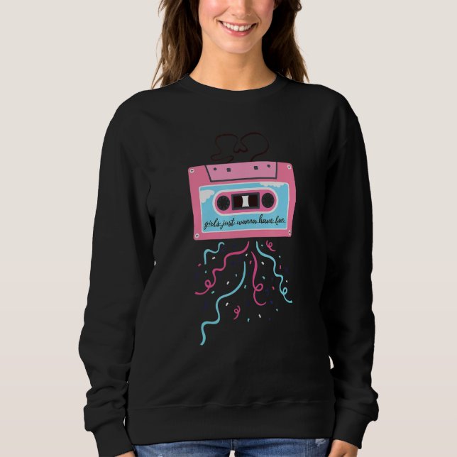 Mädchen haben nur Spaß mit rosa Mixtape 80er Sweatshirt (Vorderseite)