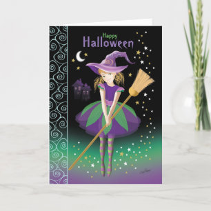 Mädchen, Halloween, Tween Hexe Karte