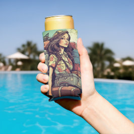 Mädchen hat Gepäck Selters Dosenkühler