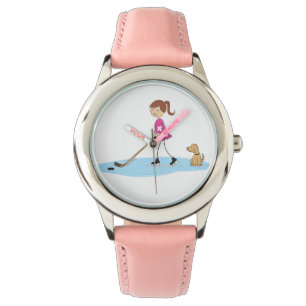 Mädchen-Hockey-Cartoon-Rosa Armbanduhr