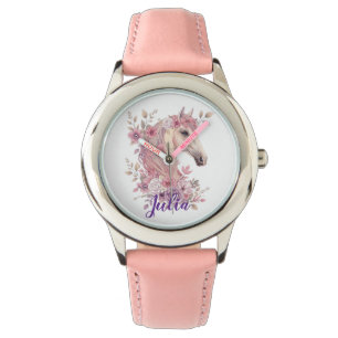 Mädchen Hübsche Ponys Pastell Blumen Pferd Armbanduhr