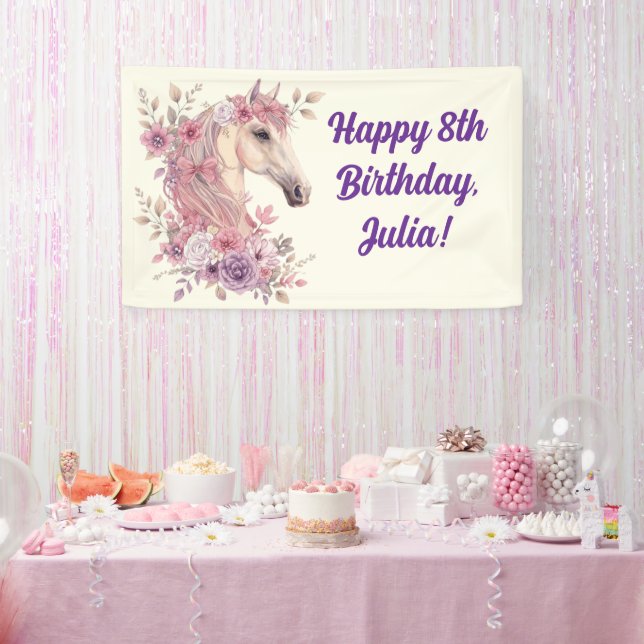 Mädchen Hübsche Ponys Pastell Blumen Pferd Banner (Party)