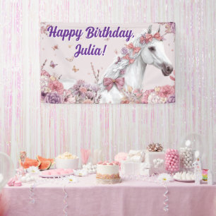 Mädchen Hübsche Ponys Pastell Blumen Pferd Banner