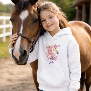 Mädchen Hübsche Ponys Pastell Blumen Pferd Hoodie