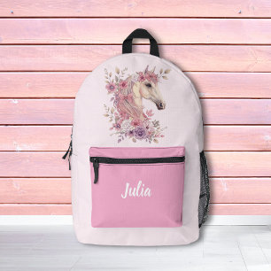 Mädchen Hübsche Ponys Pastell Blumen Pferd Rucksac Bedruckter Rucksack