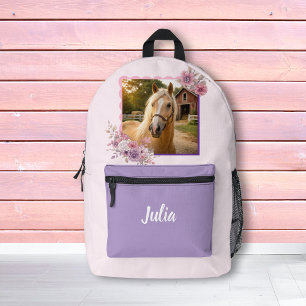 Mädchen Hübsche Ponys Pastell Blumen Pferd Rucksac Bedruckter Rucksack