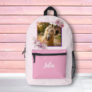 Mädchen Hübsche Ponys Pastell Blumen Pferd Rucksac Bedruckter Rucksack