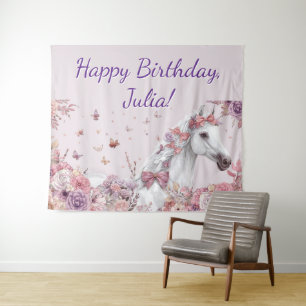 Mädchen Hübsche Ponys Pastell Blumen Pferd Wandteppich