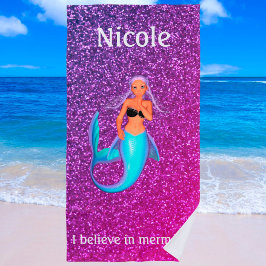 Mädchen "Ich glaube an Meerjungfrauen" Personalisi Strandtuch