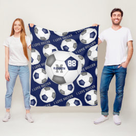 Mädchen Ich Liebe Fußball Text blau grau schwarz Fleecedecke