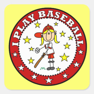 Mädchen Ich Spiele Baseball T-Shirts und Geschenke Quadratischer Aufkleber