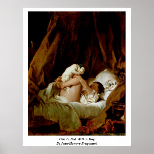 Mädchen im Bett mit einem Hund durch Jean-Honore Poster