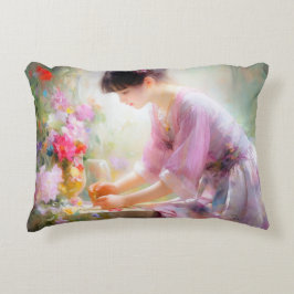 Mädchen im Blumengarten Dekokissen