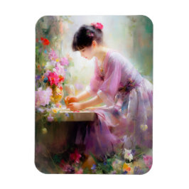 Mädchen im Blumengarten Magnet