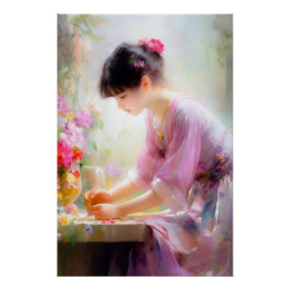 Mädchen im Blumengarten Poster