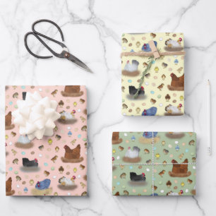 Mädchen im Coop - pfirsichfarben, gelb, sage grün Geschenkpapier Set