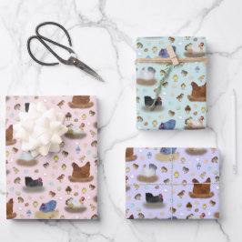 Mädchen im Coop - rosa, lila, minte aqua Geschenkpapier Set