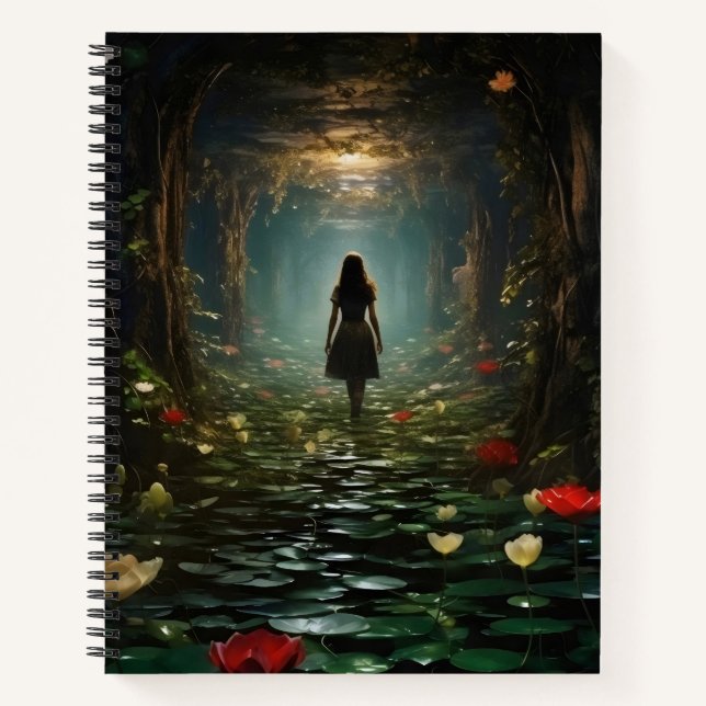 Mädchen im Fantasy-Tunnel Notizbuch (Vorderseite)