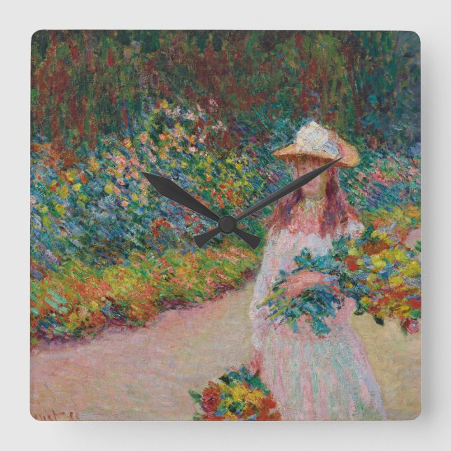 Mädchen im Garten Giverny, 1888 Quadratische Wanduhr (Vorderseite)