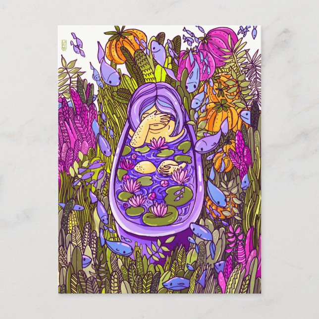 Mädchen im Gartenpool Postkarte (Vorderseite)