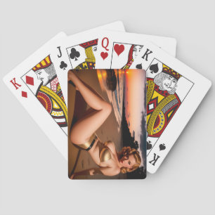 Mädchen im goldenen Bikini Spielkarten