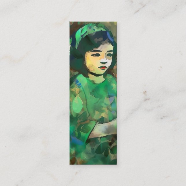 Mädchen im Lesezeichen "Grünes Kleid" Mini Visitenkarte (Vorderseite)