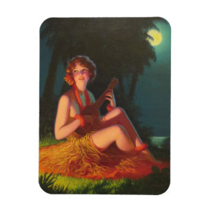 Mädchen im Mondlicht mit Banjo Ukulele Magnet