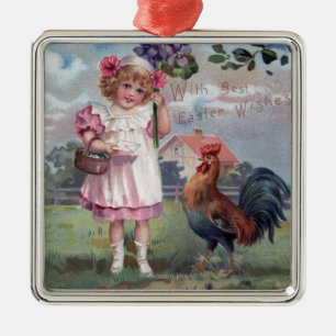Mädchen im Rosa, das lila Blumen hält Silbernes Ornament