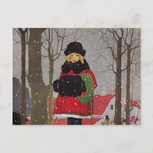Mädchen im roten Mantel Postkarte