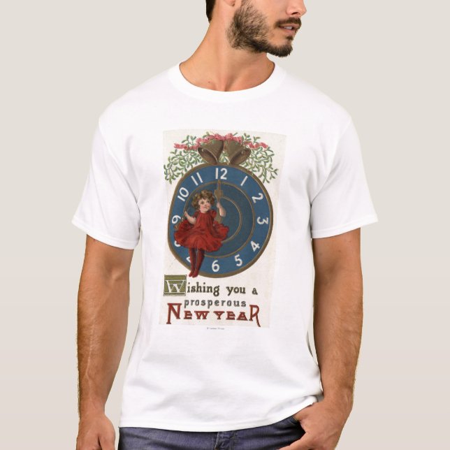 Mädchen im roten Sitzen auf Uhr T-Shirt (Vorderseite)