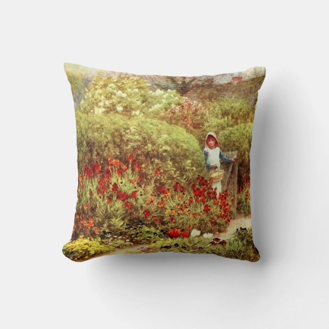 Mädchen im Viktorianischen Garten Kissen (Vorderseite)