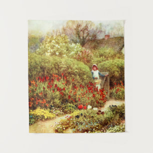 Mädchen im Viktorianischen Garten Wandteppich