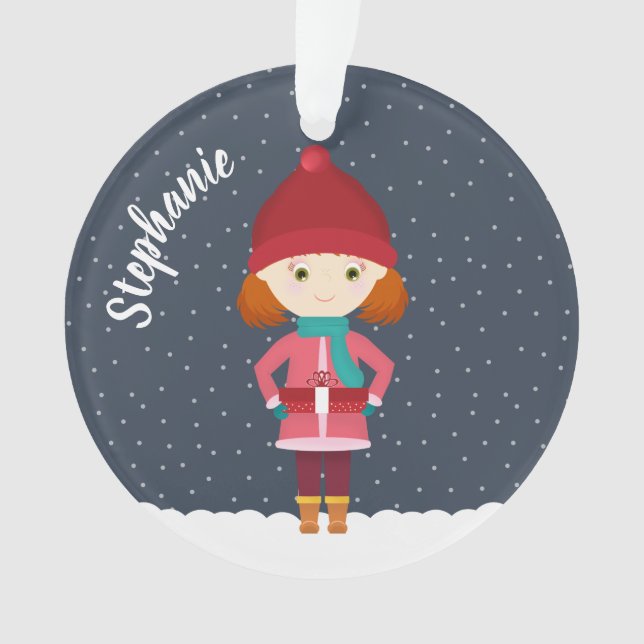 Mädchen im Winterschneefall Ornament (Vorderseite)