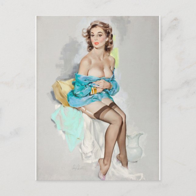 Mädchen in Blau, Braun & Bigelow Kalender Postkarte (Vorderseite)