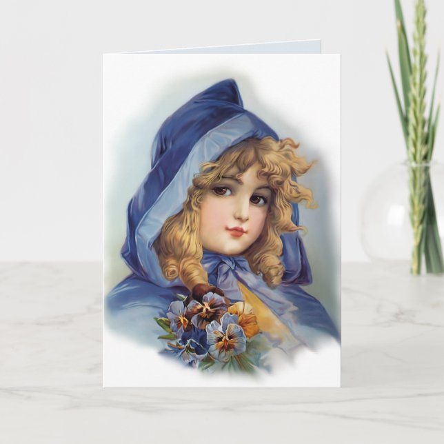 Mädchen in Blue Hood Karte (Vorderseite)