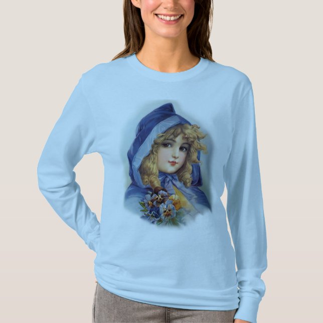 Mädchen in Blue Hood T-Shirt (Vorderseite)