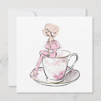 Mädchen in blumenrosa Teakup Feiertagskarte