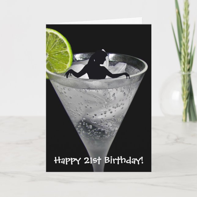 Mädchen in Cocktailglas zum 21. Geburtstag Karte (Vorderseite)