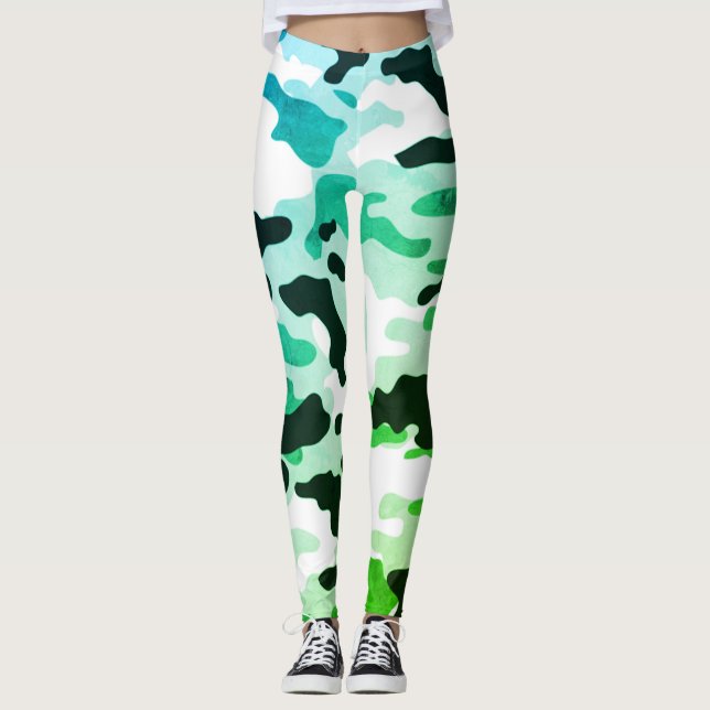 Mädchen in der Mode Green Blue Black & White Army Leggings (Vorderseite)