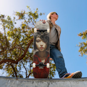 Mädchen in der roten Modernen Kunst Skateboard