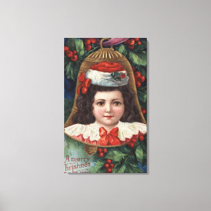 Mädchen in der Weihnachtsmannmütze in Bell Leinwanddruck