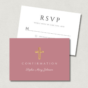 Mädchen in Dusty Pink religiöse Kreuz-Konfirmation RSVP Karte