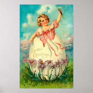 Mädchen in Eiern Vintag Ostern Poster