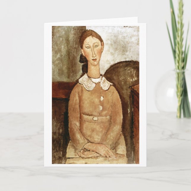 Mädchen in einem gelben Kleid, Modigliani Karte (Vorderseite)