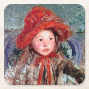 Mädchen in einem großen Red Hat, Mary Cassatt Rechteckiger Pappuntersetzer
