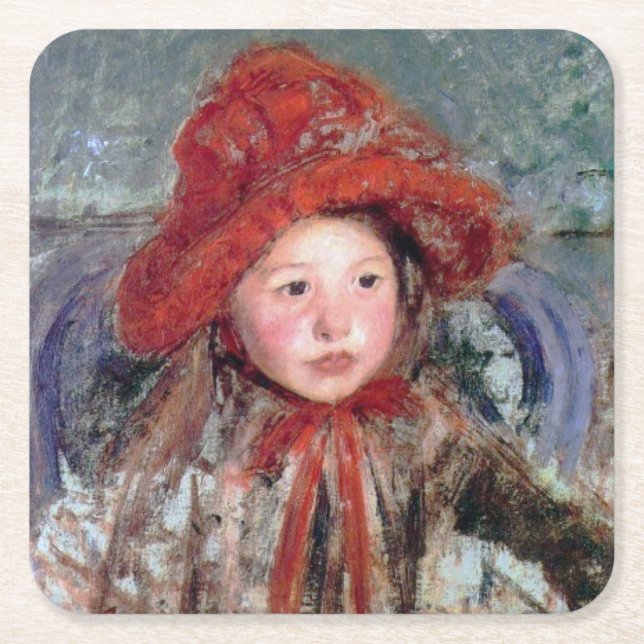 Mädchen in einem großen Red Hat, Mary Cassatt Rechteckiger Pappuntersetzer (Vorderseite)