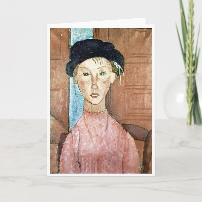 Mädchen in einem Hut, Modigliani Karte (Vorderseite)