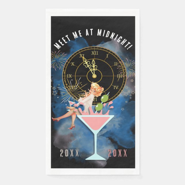 Mädchen in einem Martini-Glas Neujahr Serviette (Vorderseite)