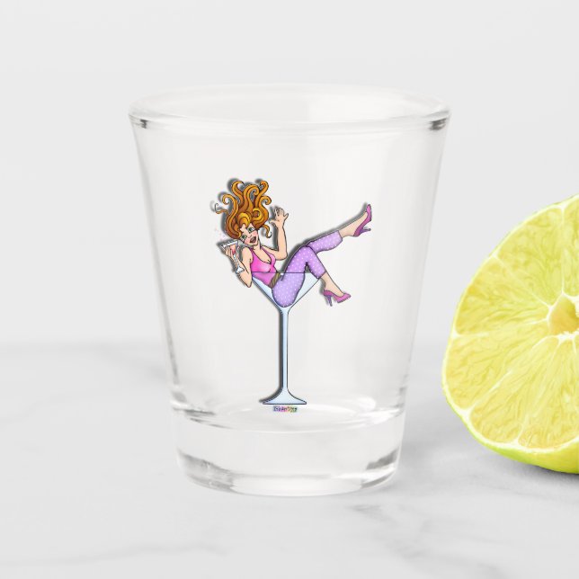 MÄDCHEN IN EINEM MARTINI-GLAS-ROSA SCHNAPSGLAS (Vorderseite)
